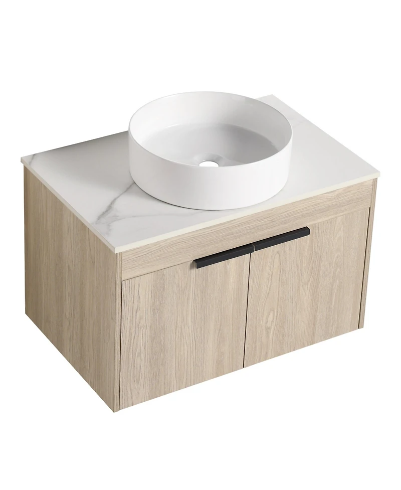 Casainc 30 Inch Floating Vanity with Ceramic Basin and Soft-Close Door, 2-Piece Set