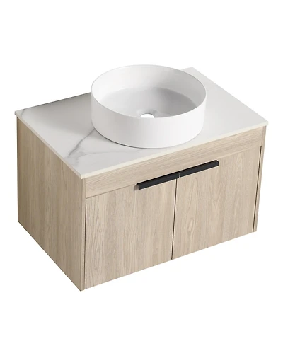 Casainc 30 Inch Floating Vanity with Ceramic Basin and Soft-Close Door, 2-Piece Set