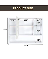 Casainc 35×28 Inch Aluminum Mirror Cabinet with Defogging and 3-Color Led Light - White