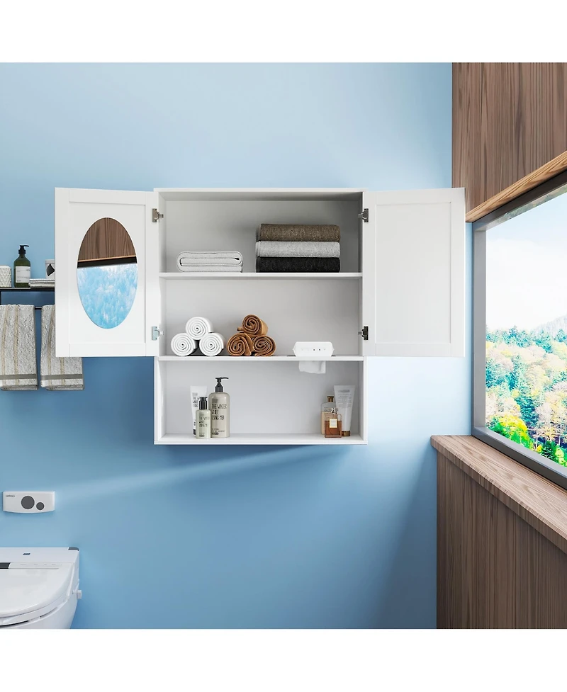 Casainc Wall Mount Bathroom Mirror Cabinet with Dual Doors and Tissue Slot