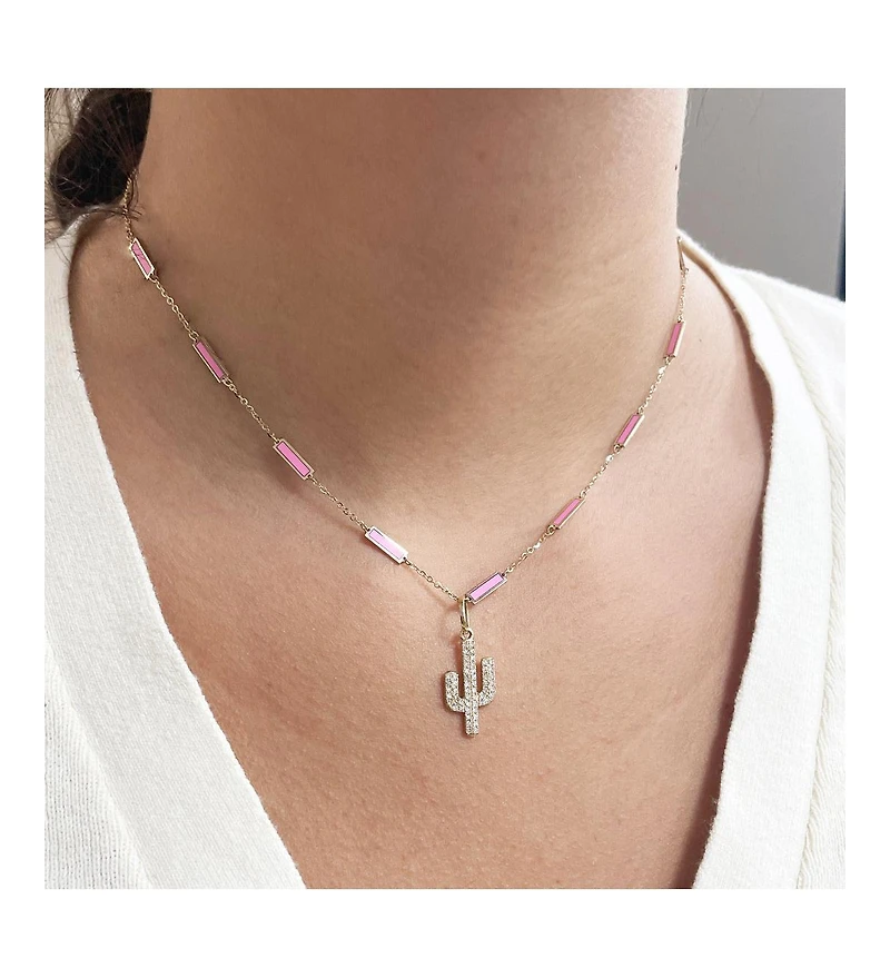 The Lovery Bubblegum Pink Bar Chain Necklace 14K Gold
