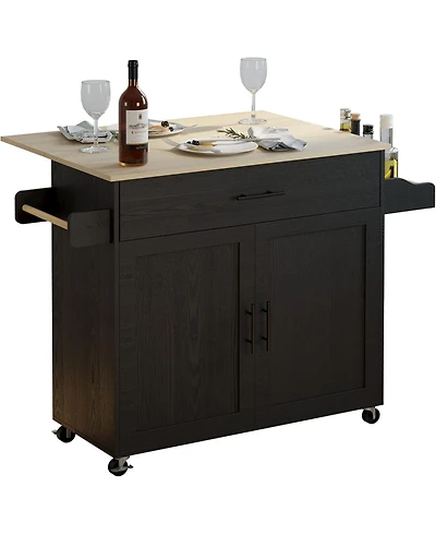 Ironck Rolling Kitchen Island with Drop Leaf, Storage Cabinet, Drawer, Black