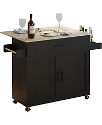 Ironck Rolling Kitchen Island with Drop Leaf, Storage Cabinet, Drawer, Black