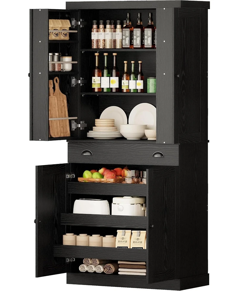 Ironck Kitchen Pantry with Drawer, Sliding Storage Rack, Black