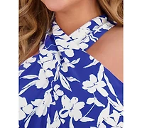 London Times Plus Crisscross Halter Belted Jumpsuit