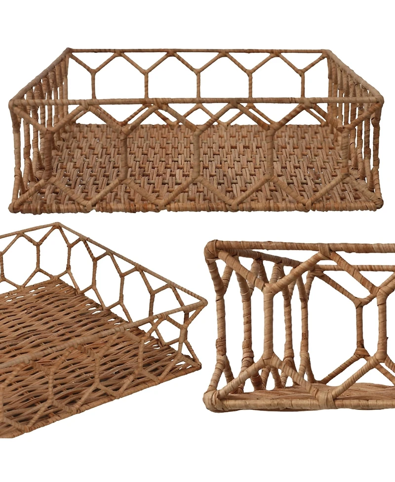 Jonathan Y Honeycom Rustic Bohemian Hand-Woven Rattan Tray