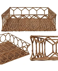 Jonathan Y Honeycom Rustic Bohemian Hand-Woven Rattan Tray