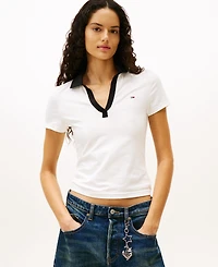 Tommy Jeans Women's Contrast-Collar Short-Sleeve Top