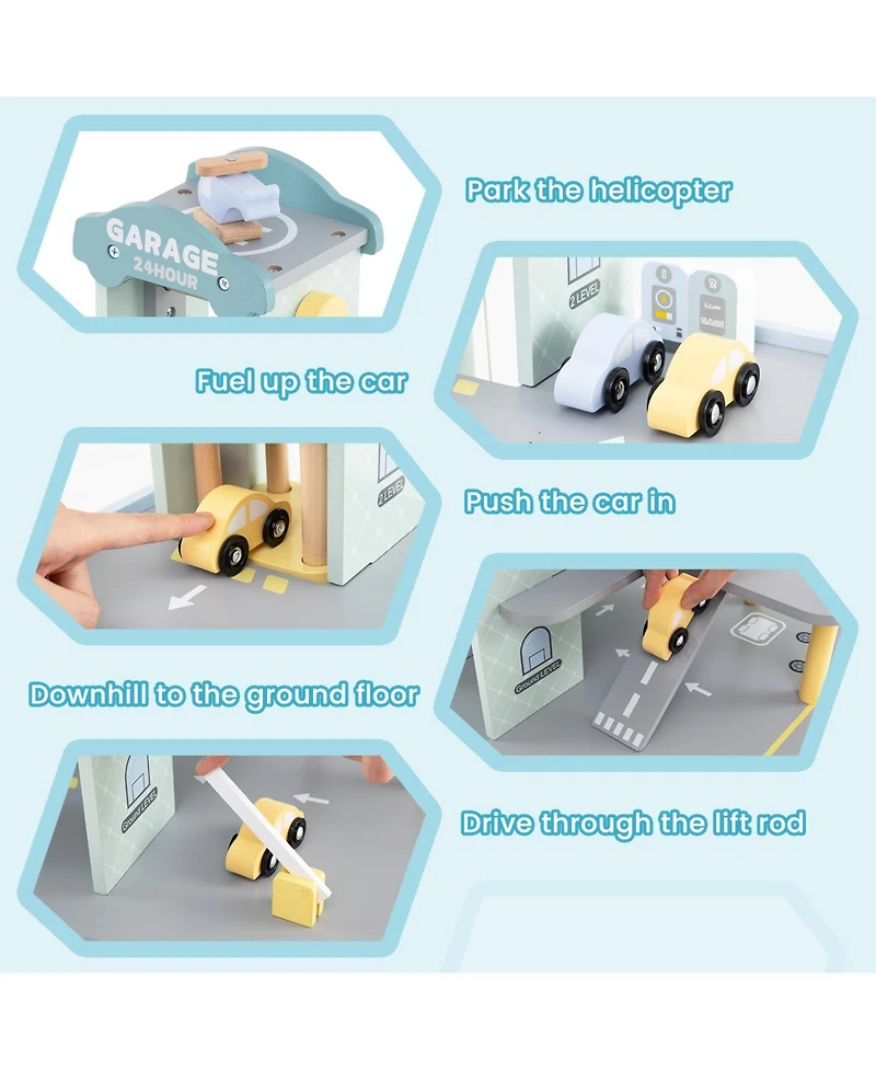 Mecale Parking Garage Playset with 4 Cars and Helicopter