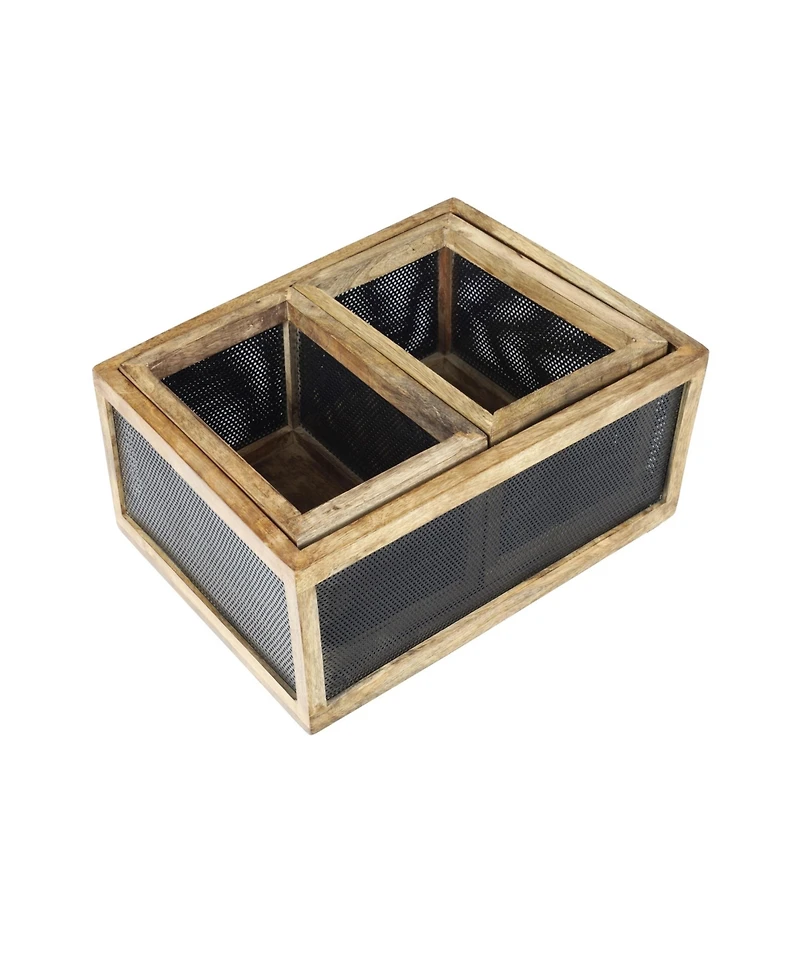 Fallon Modern Minimalist Handmade Wooden Metal Nesting Storage Baskets, (Set of 3)