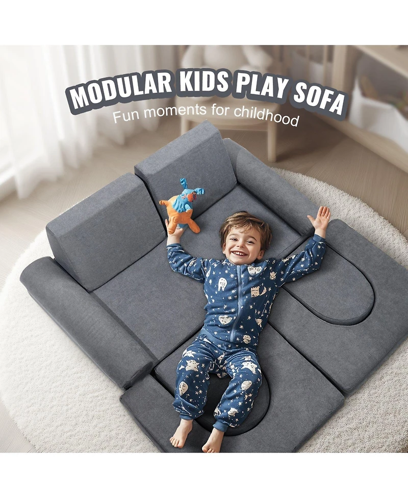 Slickblue 10-Piece Modular Kids Play Couch, Toddler Sofa Set with Removable Covers for Playroom
