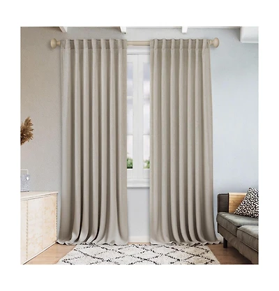 Awesome Home Extra Long Linen Blend Light Filtering Curtains for Living Room (2 Panels