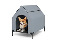 Akiudex Outdoor Elevated Dog House with Canopy and Mesh Windows
