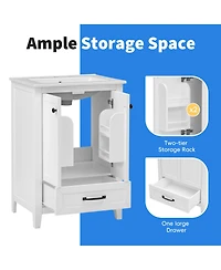 Casainc 24" Bathroom Vanity with Sink, Cabinet with One Drawer and Doors, Solid Wood and Mdf