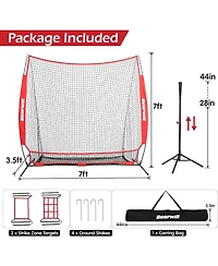 Bearwill 7x7ft Baseball & Softball Practice Net - Pitching, Hitting & Batting Net with Ball Collection System, Tee, 2 Strike Zones & Carry Bag
