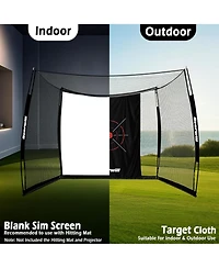 Bearwill 11FT x 8FT Golf Net with Simulator Impact Screen - Hd Blank Screen & Target Cloth for Driving, Swing Practice - Home, Garage, Backyard