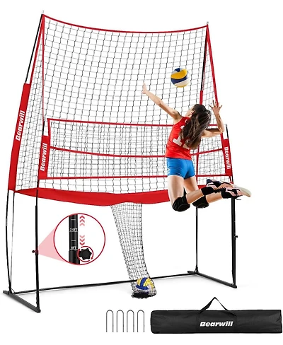 Bearwill Volleyball Training Equipment - Adjustable Practice Net System, Portable for Backyard, Indoor & Outdoor Hitting, Serving, Passing