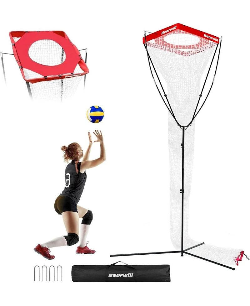 Bearwill Volleyball Setter Trainer Net - Adjustable Angle & Height (8-13FT), Training Equipment for Serving, Spiking, Setting - Indoor & Outdoor