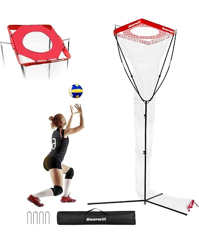 Bearwill Volleyball Setter Trainer Net - Adjustable Angle & Height (8-13FT), Training Equipment for Serving, Spiking, Setting - Indoor & Outdoor