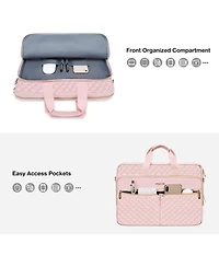 Mosiso Pink Square Quilted Laptop Messenger Bag - 15-16 Inch Briefcase for Office & Travel | 3-Pocket Computer Bag with Adjustable Strap