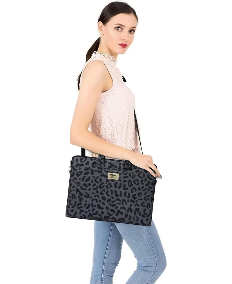 Mosiso Leopard Grain Laptop Shoulder Bag - 15-15.6" Briefcase with Belt for MacBook Air 15" (M4/M3/M2) & Pro 16" (M4/M3/M2/M1, 2019-2025)