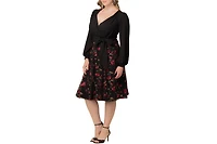Kiyonna Plus Chelsea Embroidered Midi Cocktail Dress