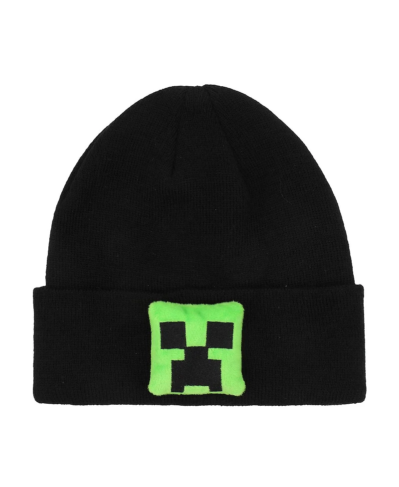 Minecraft Plush Creeper Patch Youth Black Cuff Beanie