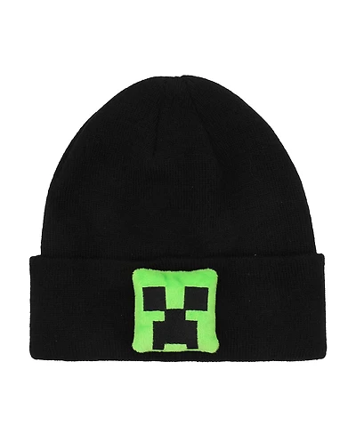 Minecraft Plush Creeper Patch Youth Black Cuff Beanie