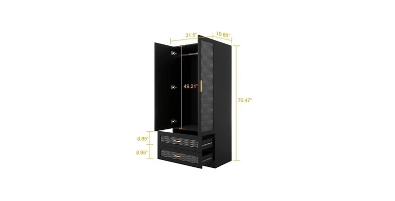Freestanding Wardrobe Cabinet with Mirror, Clothes Rod, and Storage Drawer Space