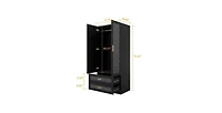 Freestanding Wardrobe Cabinet with Mirror, Clothes Rod, and Storage Drawer Space