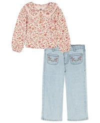 Kids Headquarters Toddler and Little Girls 2-Piece Peter Pan Collar Top Pants Set