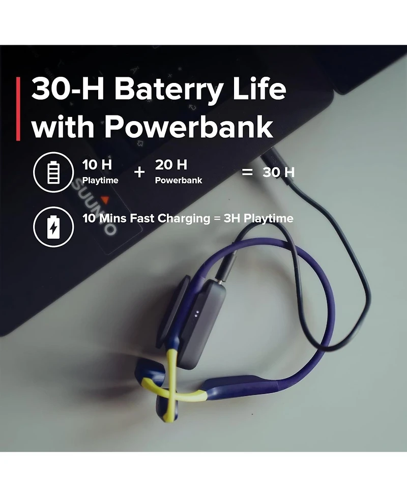 Suunto Aqua Open-Ear Swimming Bone Conduction Headphone, 32GB MP3 Bluetooth Running Player, Head Movement Control, Noise Cancelled Dual-Mic, IP68 Wate