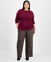 Bar Iii Trendy Plus Long Sleeve Ribbed Knit Top, Macy's Exclusive