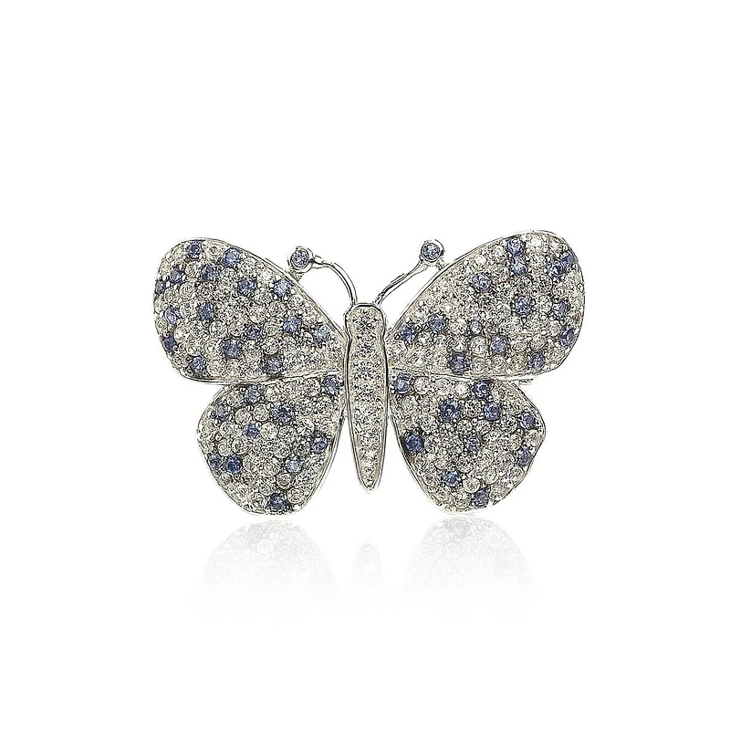Suzy Levian New York Sterling Silver Sapphire & Created White Sapphire Butterfly Pendant Brooch