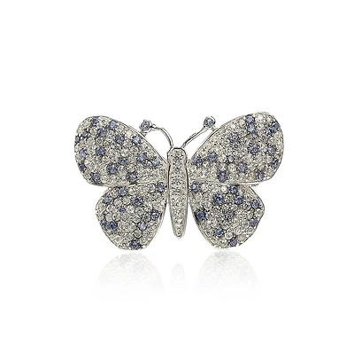 Suzy Levian New York Sterling Silver Sapphire & Created White Sapphire Butterfly Pendant Brooch