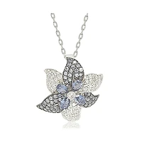 Suzy Levian New York Sterling Silver Sapphire & Created White Exotic Flower Pendant Necklace