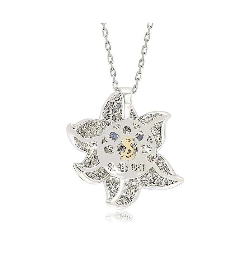 Suzy Levian New York Sterling Silver Sapphire & Created White Exotic Flower Pendant Necklace