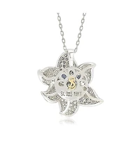 Suzy Levian New York Sterling Silver Sapphire & Created White Exotic Flower Pendant Necklace