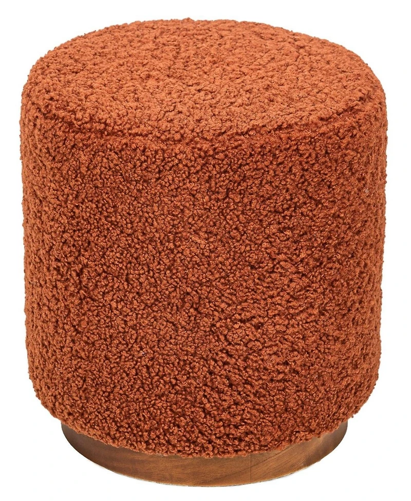 Nordlys - Terracotta Boucle Pouf with Wooden Base Vintage Style Upholstery Living Room