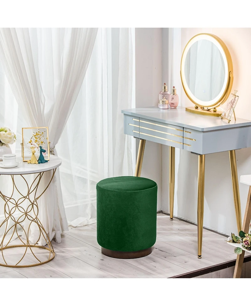 Nordlys - Green Velvet Pouf with Wooden Base Vintage Style Upholstery Living Room