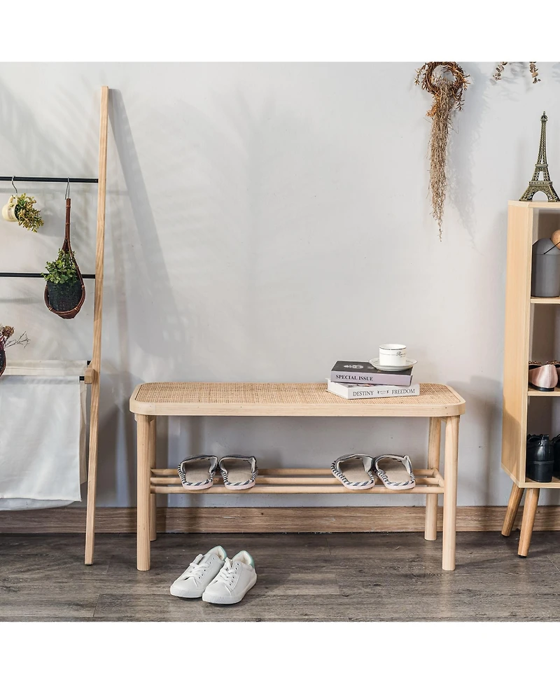 Nordlys - Rattan and Solid Wood Storage Bench Exotic Boho Entry