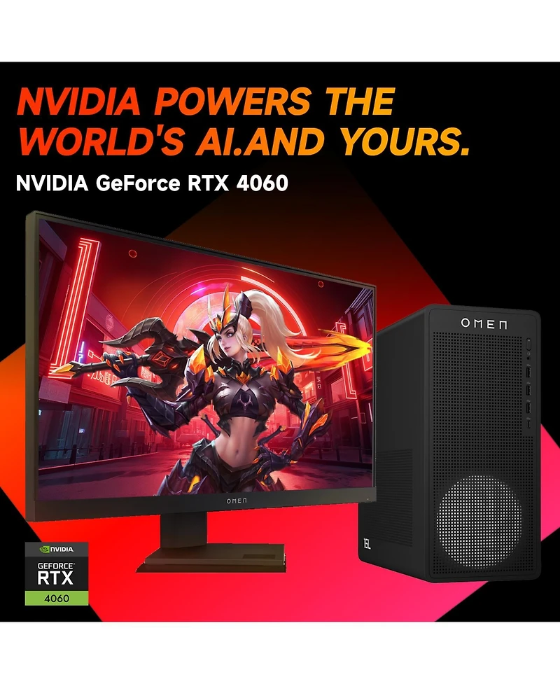 Hp Omen 16L Gaming Tower Desktop Intel Core i7 14700F 8GB Ram Nvidia GeForce Rtx 4060 512GB Ssd Storage Windows 11 Home - Black