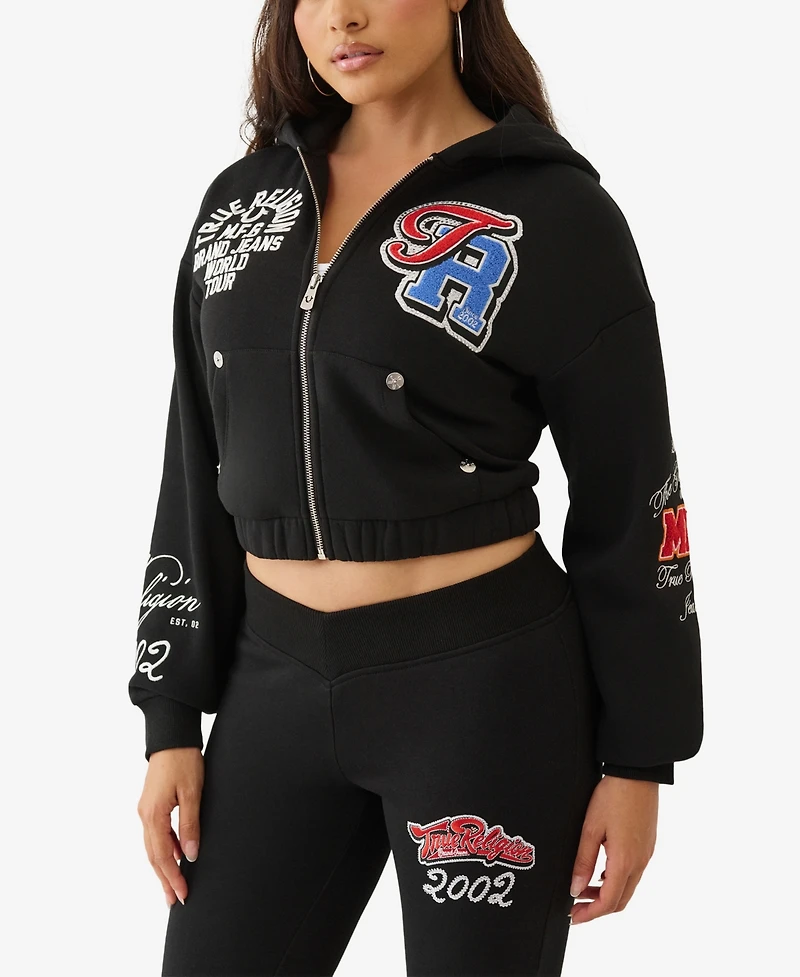 True Religion Women's Crystal Patched Zip Hoodie