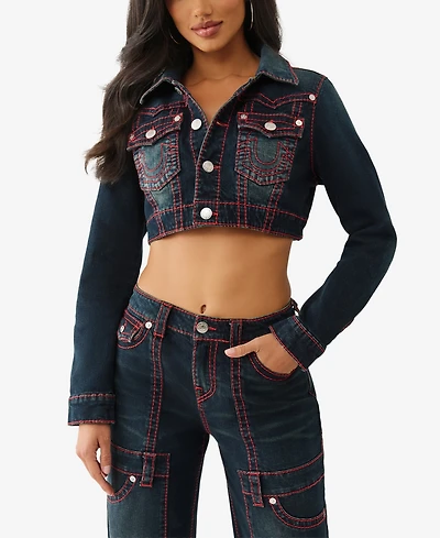 True Religion Women's Crop Big T Mini Jacket
