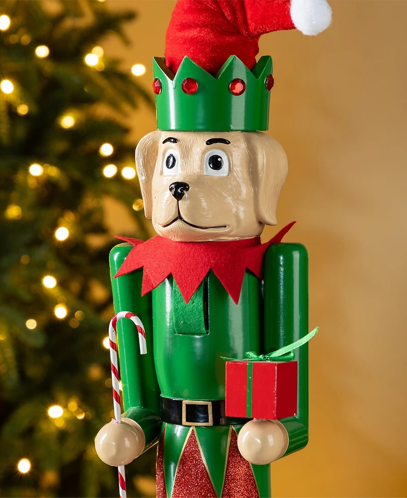 Glitzhome 23.5" Wooden Christmas Elf Dog Nutcracker