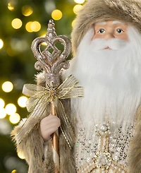 Glitzhome 18" Faux Fur Christmas Woodland Santa Figurine