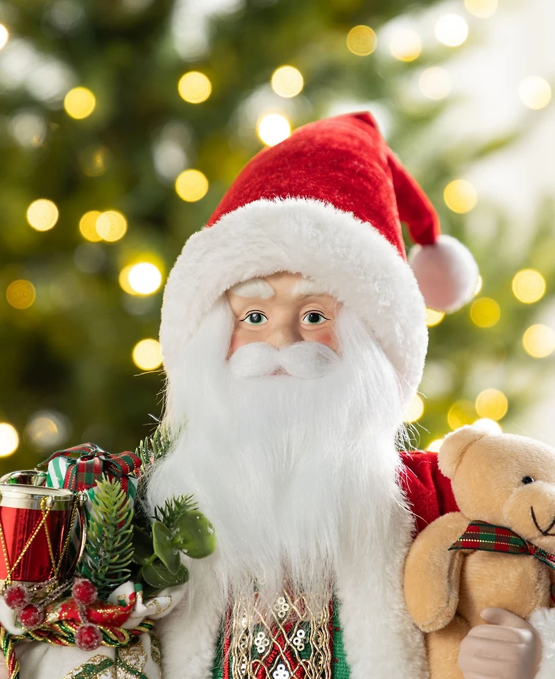 Glitzhome 18" Faux Fur Christmas Traditional Santa Figurine