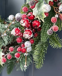 Glitzhome 24" Christmas Pomegranate Berry and Holy Leaf Wreath