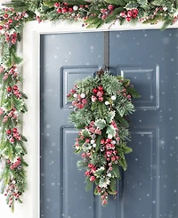 Glitzhome 28" Christmas Pomegranate Berry and Holy Leaf Teardrop