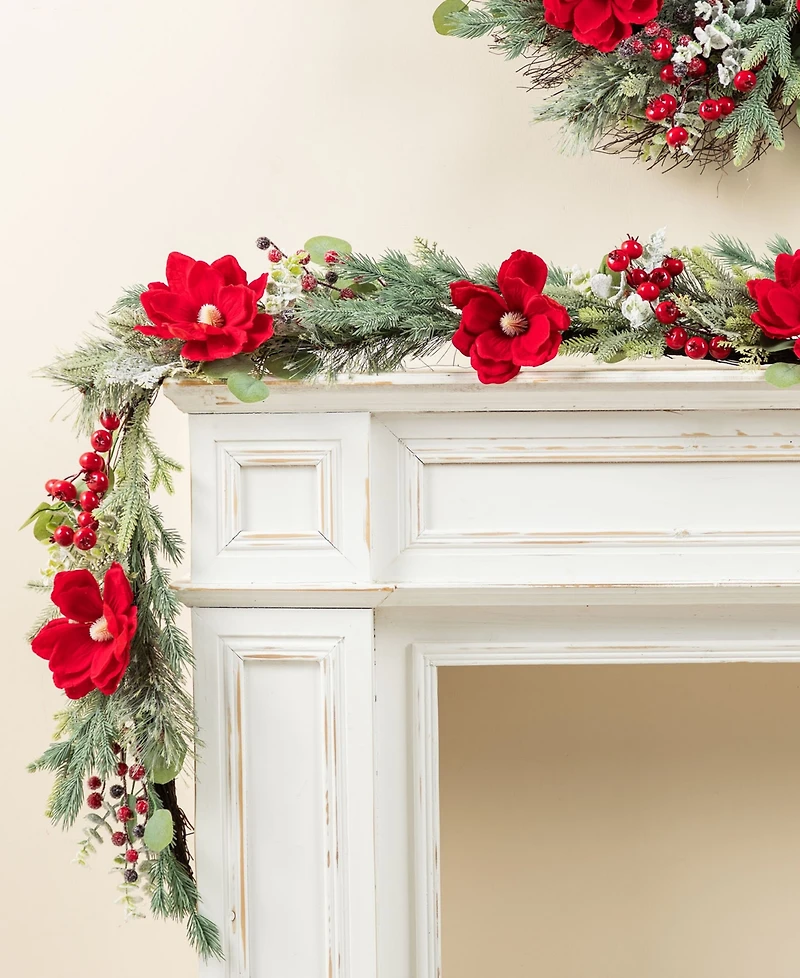 Glitzhome 6" Christmas Mangnolia Berry Garland